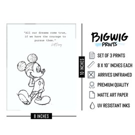 BigWig Prints Mickey Mouse Bedroom Decor - Mickey Mouse Quotes, Mickey Mouse Wall Decor, Mickey Mouse Poster, Vintage Mickey Mouse Prints - 3 Pack (8x10) Unframed
