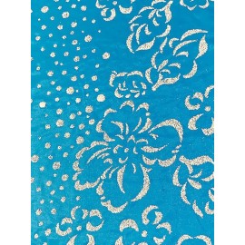 Star Bright Aqua Taffeta Special Occasion Sparkle Border Floral By the Yard