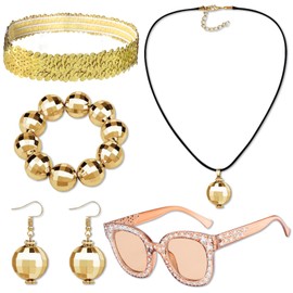 YUSHWENPTY Disco Accessories Women's 6 Pieces 70s Accessories Earrings Disco Ball Chain Bracelet Glitter Glasses Headband for 1970s Disco Outfit, Photography Props, Party Supplies, Alloy Steel