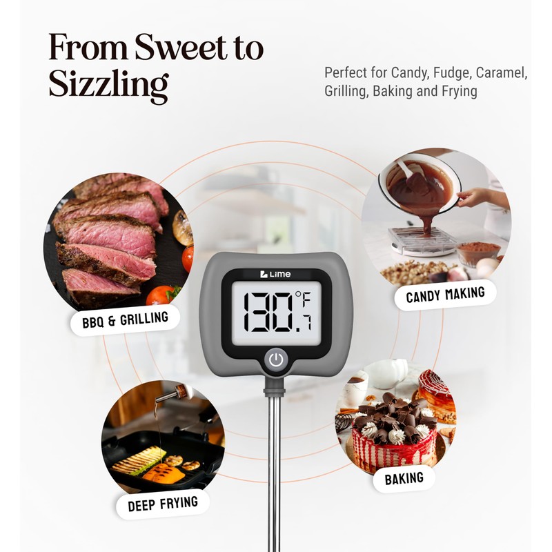 Digital Candy Thermometer with Pot Clip, 10" Long Stainless Steel