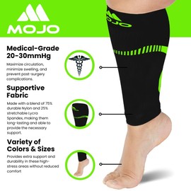 Mojo Compression Socks Footless for Women and Men 20-30mmHg - Wide Calves Support Stockings for Varicose Veins Circulation, Edema, Swelling - Black/Green, 3X-Large - A604PS-BG6