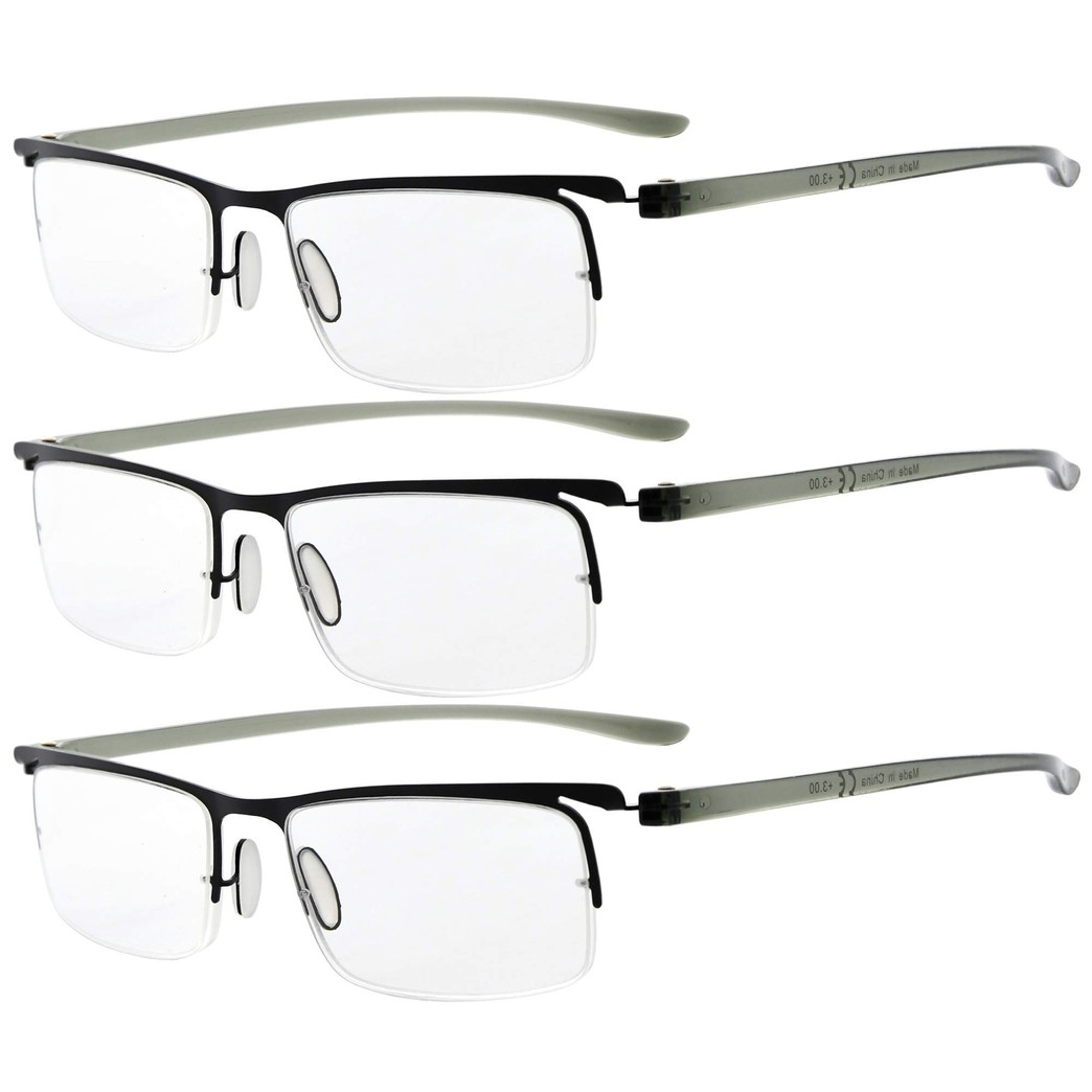 Eyekepper 3 Pairs Half-rim Reading Glasses Unique Design Frame Reader Eyeglasses for Men Women Reading