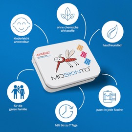 Moskinto Mosquito Plasters – Family Pack with 42 Colourful Anti-Itch Patches in a Reusable Tin – Relieves Itching from Mosquito, Horsefly, Bee & Gnat Bites – Drug-Free, Skin-Friendly & Waterproof