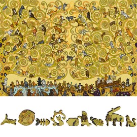 Wooden Puzzle for Adults - Uniquely Shaped Pieces - Made in The USA by FoxSmartBox - 460 Pieces - Cats Wedding