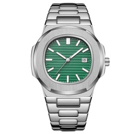 BARAMON Wrist Watches for Men, Nautilus Stainless Steel Quartz Movement Date Luxury Style Men's Luminous Hands Casual Business Watches