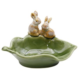 LIDSCURA Ceramic Rabbit Soap Dish, Cute Bar Soap Tray Soap Box Holder, Decorative Bunny Soap Plate Hand Soap Saver Sponge Container Key Bowl Jewelry Dish for Bathroom Kitchen Wedding Gift