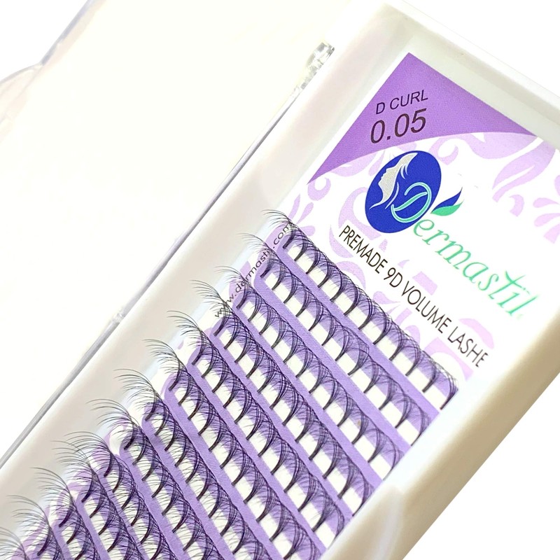 Dermastil 9D Premade Handmade Volume Eyelashes, D Curl, Thickness 0.05