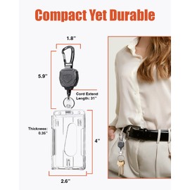 Badge Holder Retractable Clip Heavy Duty Carabiner Badge Reel Keychain with Lanyard ID Cards Holder(2 Pack)