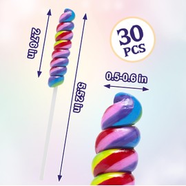 Rainbow Lollipops - Twisty Lollipop Individually Wrapped - Bulk Candy For Birthday Party - Twist Suckers & Lollipops For Party Favors - Raspberry Flavors 30 Pack