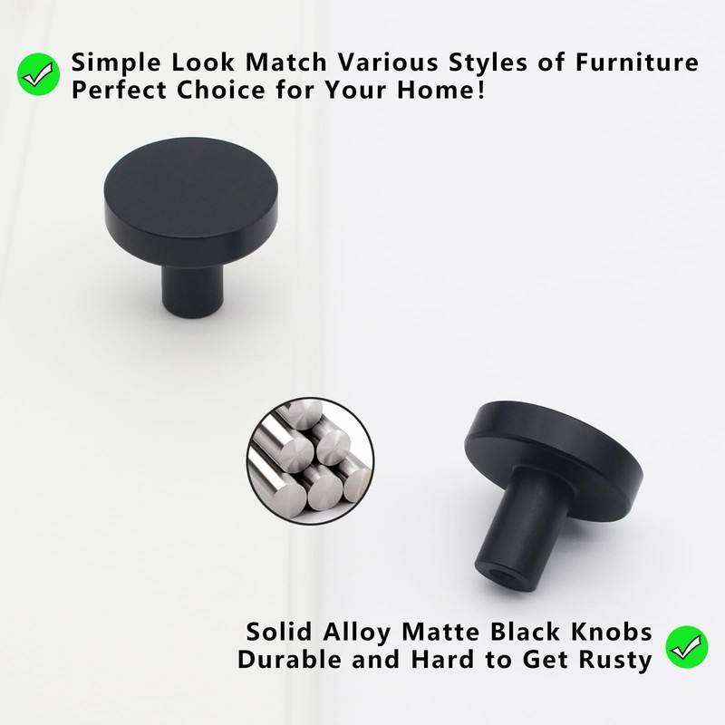 HANIHUA 30 Pack Black Cabinet Knobs, Solid Dresser Knobs Kitchen