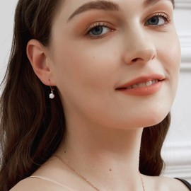 6mm Round Created White Fire Opal Leverback Earrings for Women|18K Rose Gold Plated Dangle Earrings Gemstone Jewelry Hypoallergenic Gift for Her