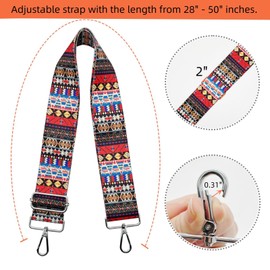 SWTOOL 2" Wide Canvas Purse Straps Handbag Strap Replacement Adjustable Guitar Strap Multi-Pattern Cross-Body Bag Straps with Silver Metal Buckles