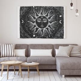 GRIRIW Black White Sun Tapestry Wall Hanging Boho Decor for Living Room Macrame Wall Art Home Decorative Tapestry