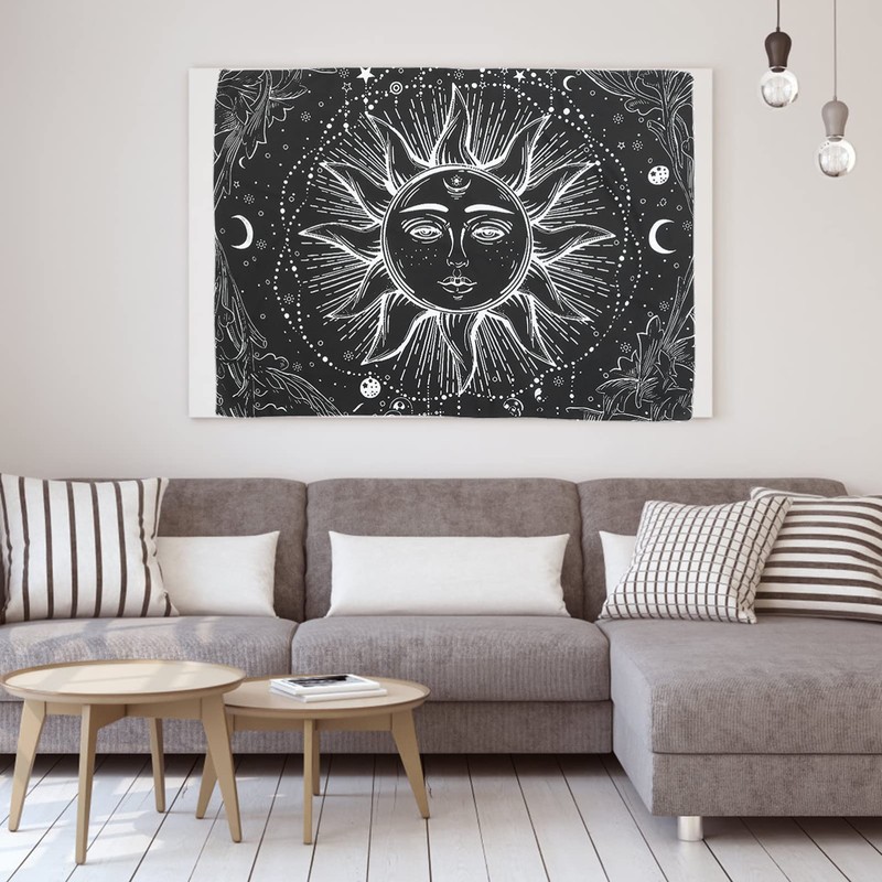 GRIRIW Black White Sun Tapestry Wall Hanging Boho Decor for