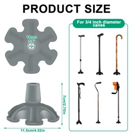 Cane Tips 3/4 inch 6 Support Cane Feet Self Standing Cane Tip 6 Support Feet Heavy Duty Rubber Cane Tip for Walking Canes Walking Sticks Folding Canes (Grey)