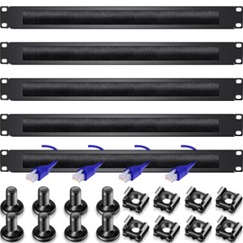 5 Pieces 1U Brush Cable Manager Horizontal Rack Mount Cable Management Strip Panel Cable Management Rack with Brush for Cable Entry for 19 Inch Rack or Network Cabinet Black