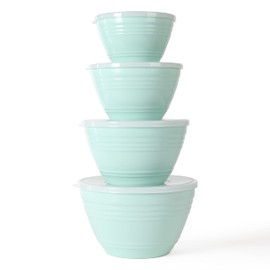 MARTHA STEWART Hoyt 8 pc Round Mixing Bowl Set w/Lid - 6.2 QT, 4.3 QT, 2.8 QT, 1.8 QT, Martha Blue