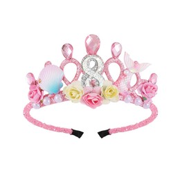 8th Birthday Crown for Girls, 8th Birthday Headband for Girls, 8th Birthday Tiara for Girls 8th Birthday Decoration for Girls 8th Birthday Crown with Mermaid Starfish for Girls 8 Year Old Disposable