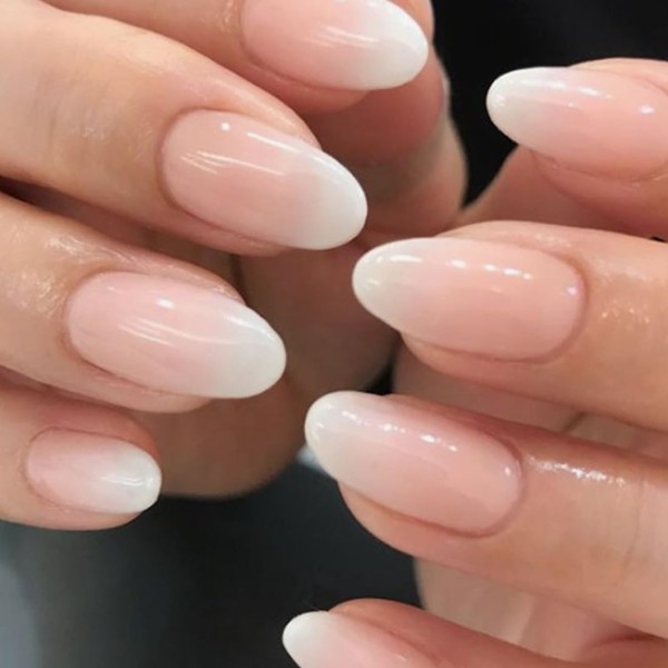 ANDGING Oval Press on Nails Ombre White Pink Short Medium