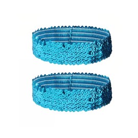 2PCS Lake Blue Sequin Headbands 5CM Wide lastic Sparkly Headband Glitter Sport Headband For Adult