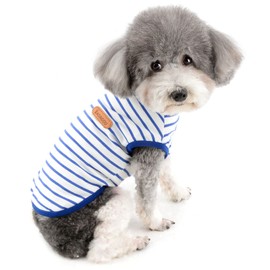 Zunea Summer Dog Shirts for Small Dogs Striped Breathable Vest T-Shirts Soft Cotton Puppy Clothes Pet Cats Sleeveless Tank Top Chihuahua Basic Tee Shirt Clothing Blue S