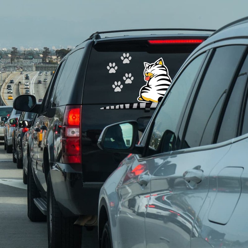EQLEF® Cartoon Funny Cat Moving Tail Stickers Reflective Car Window