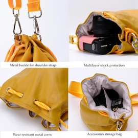Bowan Small Camera Bag,Camera casing bag,Soft Cute Camera Pouch Handbag compatible with Mirrorless Cameras/Nikon/Canon/Sony/Fuji Camera Case (yellow, Small)