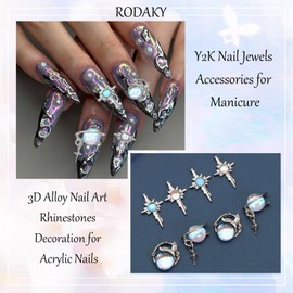 RODAKY 3D Alloy Eye Nail Charms for Acrylic Nails 14PCS Silver Cross Nail Art Charm with Rhinestones Y2K Nail Jewels Diamonds Supplies for Manicure DIY Nail Art Decor Accessories
