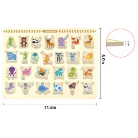 Wooden Peg Puzzle for Toddlers, Alphabet Learning Toys, Baby Puzzles Alphabet Board for Kids, Preschool Knob Puzzle for Boys Girls, Chunky ABC Shape Puzzles for 2 3 4 Year Old