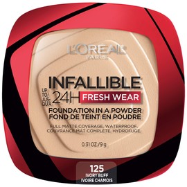 L’Oréal Paris L’Oreal Paris Makeup Infallible Fresh Wear Foundation in a Powder, Up to 24H Wear, Waterproof, Ivory Buff, 0.31 oz.