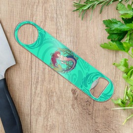 Mermaid Holding Trident Circle Art Nouveau Kelp Stainless Steel Vinyl Covered Flat Bartender Speed Bar Bottle Opener