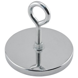 Master Magnetics RB100EB Magnetic Hook, Round Base Magnet Fastener with Eyebolt Chrome Plate, 4.9-Inch Diameter, 4.187-Inch Total Height, 200 Pounds, Silver