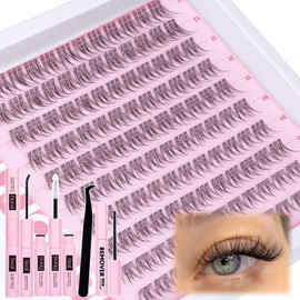Natural Lash Clusters Kit Wispy Eyelash Clusters Clear Band Lashes Clusters CC-Curly Individual Lashes Kit DIY Lash Extension Kit Cluster Eyelash Extension Waterproof Lash Bona and Seal and Remover