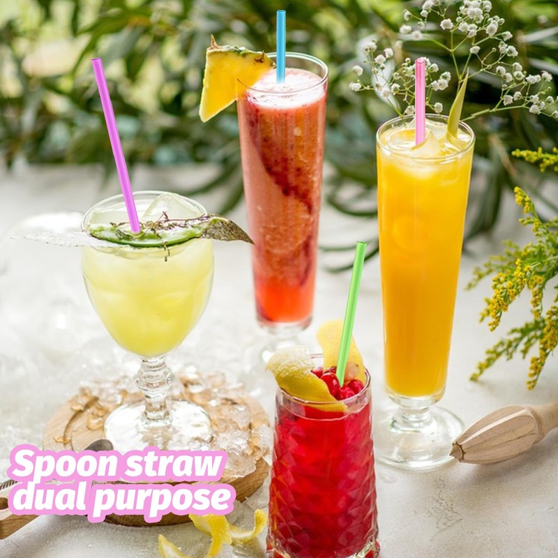 PEAPIN 10 Pieces Slush Straws, Colored Straw Spoon 2 in