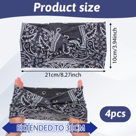 Kifmurase Boho Bandana Headbands for Women, 4Pcs Knotted Head Wraps Vintage Paisley Turban, Wide African Non Slip Stretch Hairbands for Hair Accessories (Beige, Brown, Gray, Green)