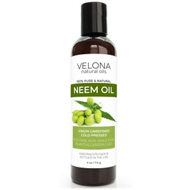 100% NEEM OIL by Velona | All Natural, Virgin, Cold Pressed Oil great for Hair, Body and Skin Care | Unrefined | Size: 4 oz
