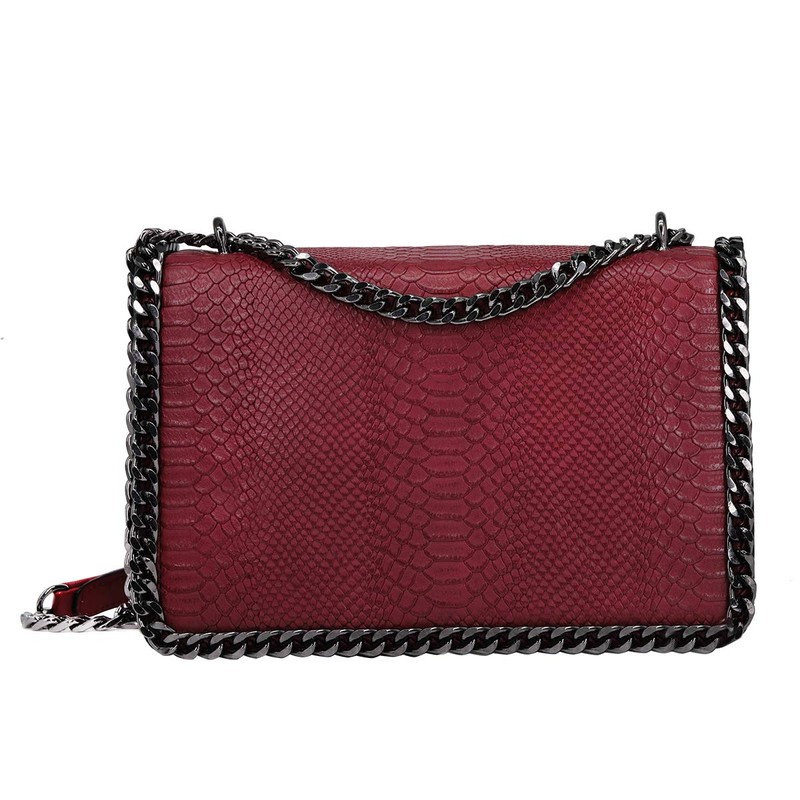 Crazy Chic Women's Chain Shoulder Bag Snake Leather Quilted Flap