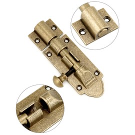 QWORK Elegant Vintage Solid Cast Brass Slide Latch Lock Pack of 2 Antique Finish Oxidizable Brass for Doors and Gates