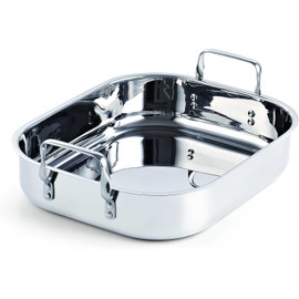 Cooks Standard Stainless Steel Roaster Pan with V-Shaped Rack, Inner 14-Inch x 11-Inch; Edge 15-Inch x 12-Inch; Turkey Roasting Pan Bakeware for Oven, Rectangular