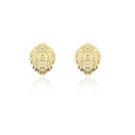 Leo Zodiac Sign 10K Yellow Gold Polished Roaring Lion Head (0.37") Stud Earrings for Women