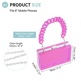 SUIKIHUM Acrylic Clear Evening Clutch Bag for Women, Shoulder Handbags Neon Hard Frame with Chains Party Purse for Wedding Prom Party (Purple, Silver)