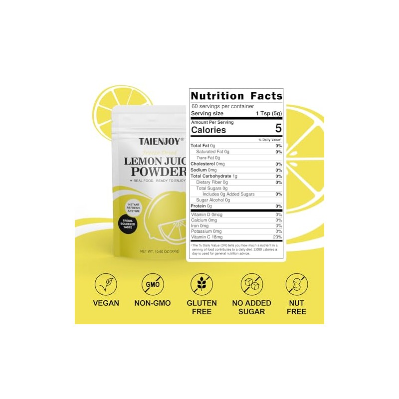 TAIENJOY Freeze Dried Lemon Juice Powder 10.6 oz Crafted from
