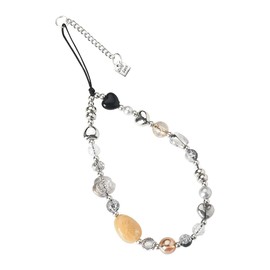 Kefley Beaded Cell Phone Wrist Strap Lanyard Chain Black Aesthetic Heart Flower Smartphone Strap Baroque Style Irregularly Shaped Stone Wristlet Hand Wrist Straps with Good Luck Phone Charms, Small