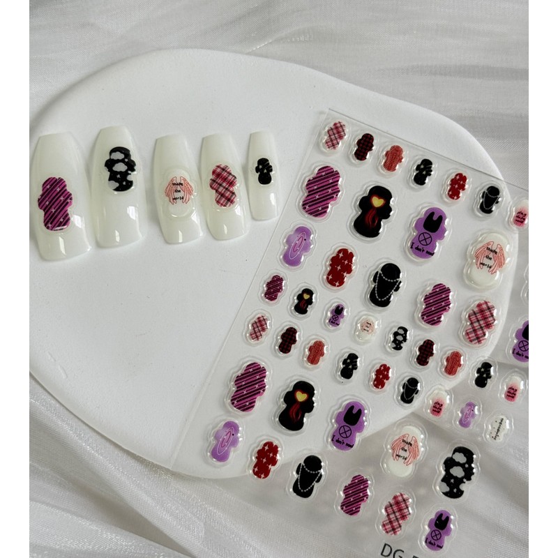 2 Sheets Cute 3D Sanitary Pad Nail Art Stickers (Dark