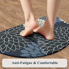 KIMODE Half Circle Kitchen Mats for Floor Cushioned Anti Fatigue,Semi Round Floral Boho Kitchen Rug Non Slip,Waterproof Kitchen Carpet Decor for Sink Laundry Bathroom,Blue Multi
