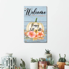 ArogGeld Wood Signs Welcome Happy Fall Y’All Wall Sign Pumpkin Maple Leaf Christian Home Wall Decor Thanksgiving Turkey Classic Home Wall Decor for Home Bedroom Kitchen Living Room 16x10in