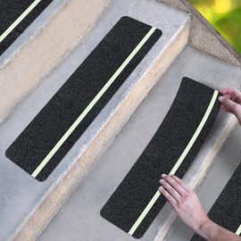 ThreadNanny Anti Slip Traction Treads with Glow in Dark Stripe (10-Pack), 6" X 24", Best Grip Tape Grit Non Slip, Outdoor Non Skid Tape, High Traction Friction Abrasive Adhesive for Stairs Step