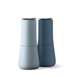 Joseph Joseph Milltop Non-Spill Salt and Pepper Mill 2-piece Set, Refillable with Ceramic Grinder, Adjustable Grinding Size, Blue
