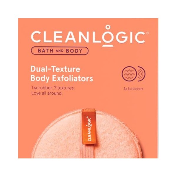 Cleanlogic Bath & Body Exfoliating Round Dual-Texture Body Exfoliators, Smooths & Hydrates, Scrubs Away Dirt, Oils & Dead Skin, Vegan Friendly - Pack of 3