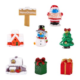 Mini Christmas Ornaments, 8 Pcs Christmas Miniature Ornament Figurines Cute Resin Snowman Santa Claus Mini Christmas Decorations Micro Landscape Ornaments for Fairy Garden Doll House Desktop Home